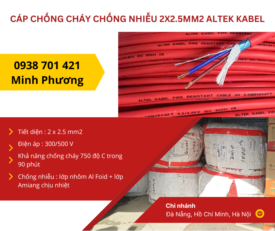 Cáp chống cháy chống nhiễu 2x2.5mm2 Altek Kabel sẵn kho Đà Nẵng, Hồ Chí Minh, Hà